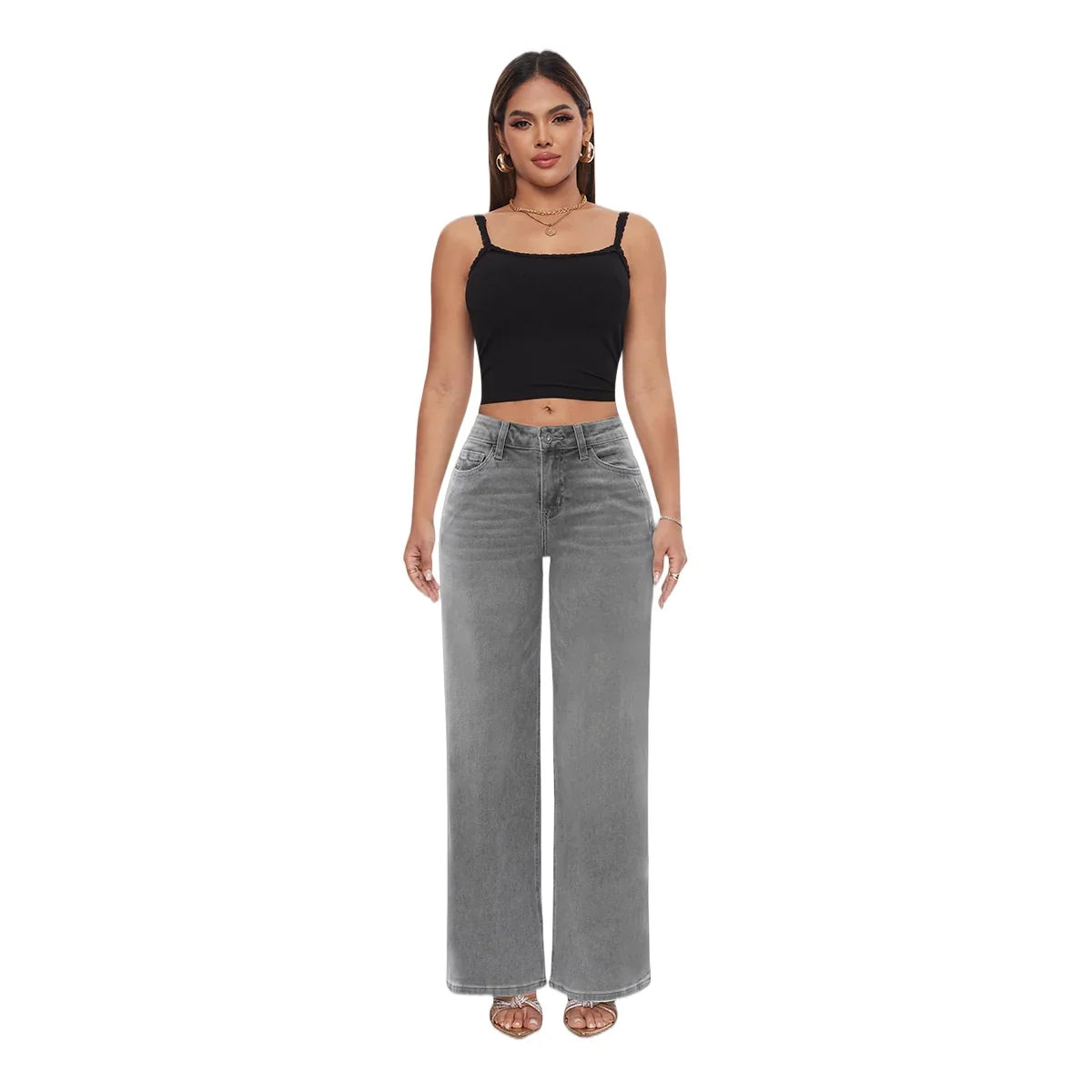 Mid-Low Rise Wide Leg Jeans