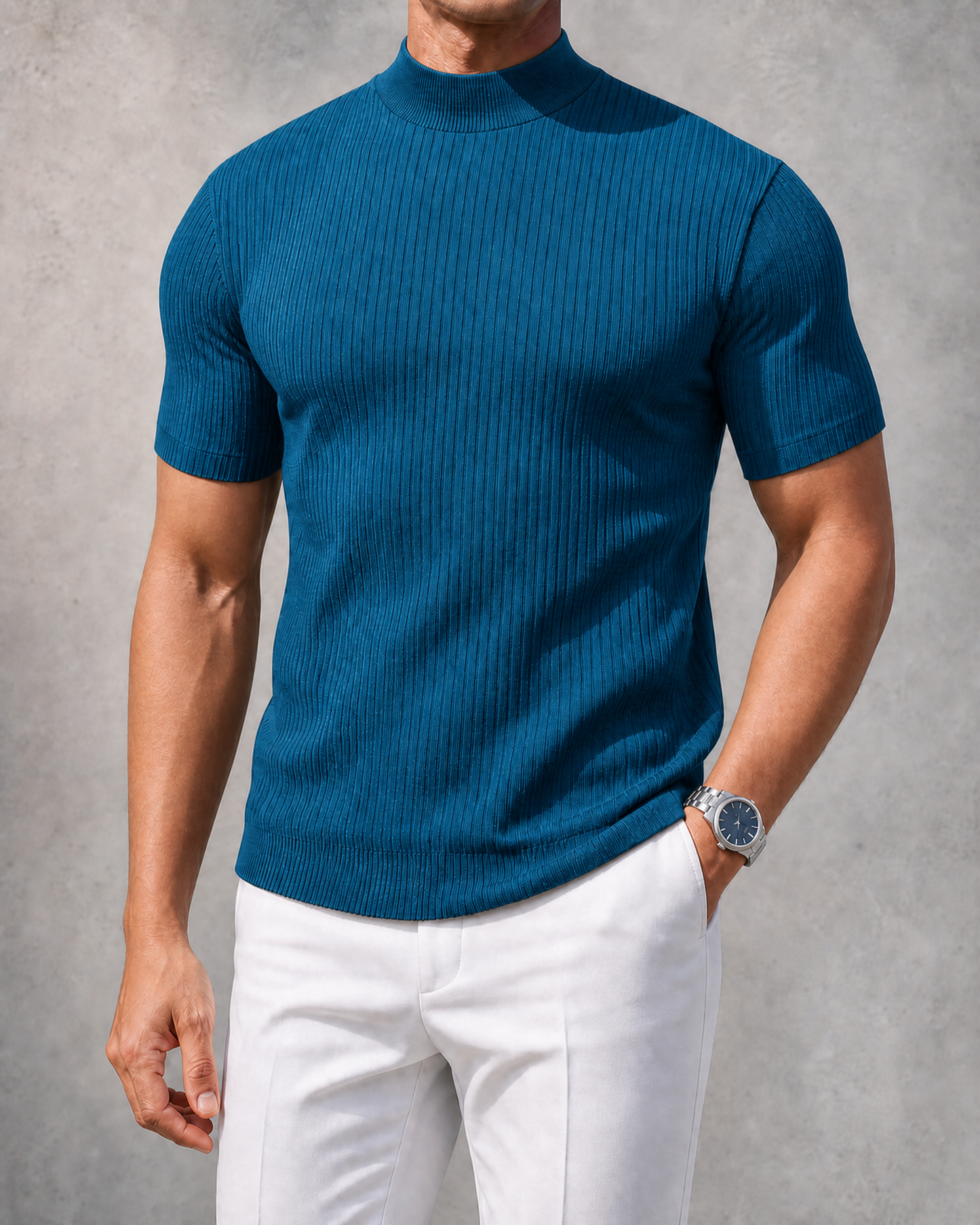 THE "MILAN" RIBBED MOCK-NECK TEE | ULTRA-SOFT KNIT & SLIM FIT