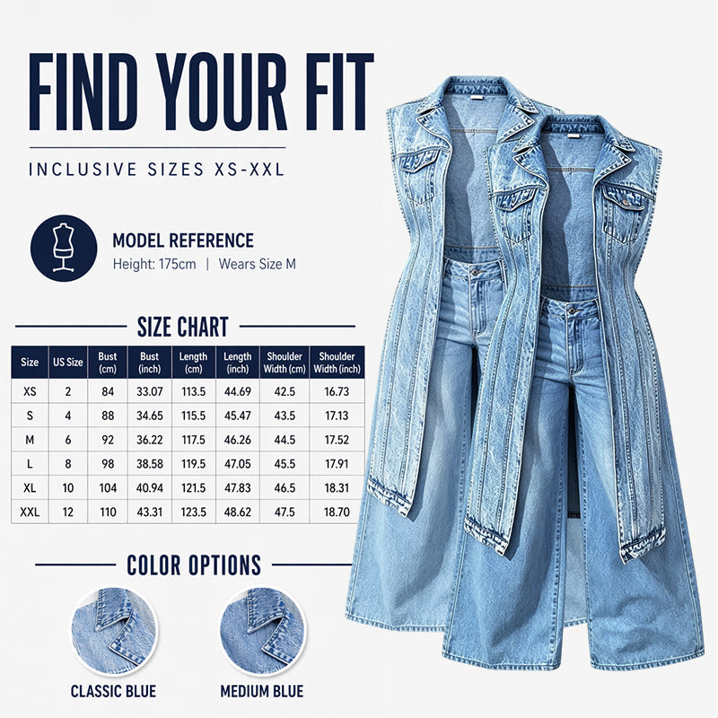 ✨💃 50% OFF! 👗Denim Vest Dress – High slit & longline style.