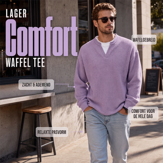 ✨ Jouw stijl‑upgrade: Getextureerd, Relaxed, Stijlvol! 👕Gelaagde comfortabele wafelgebreid T-shirt