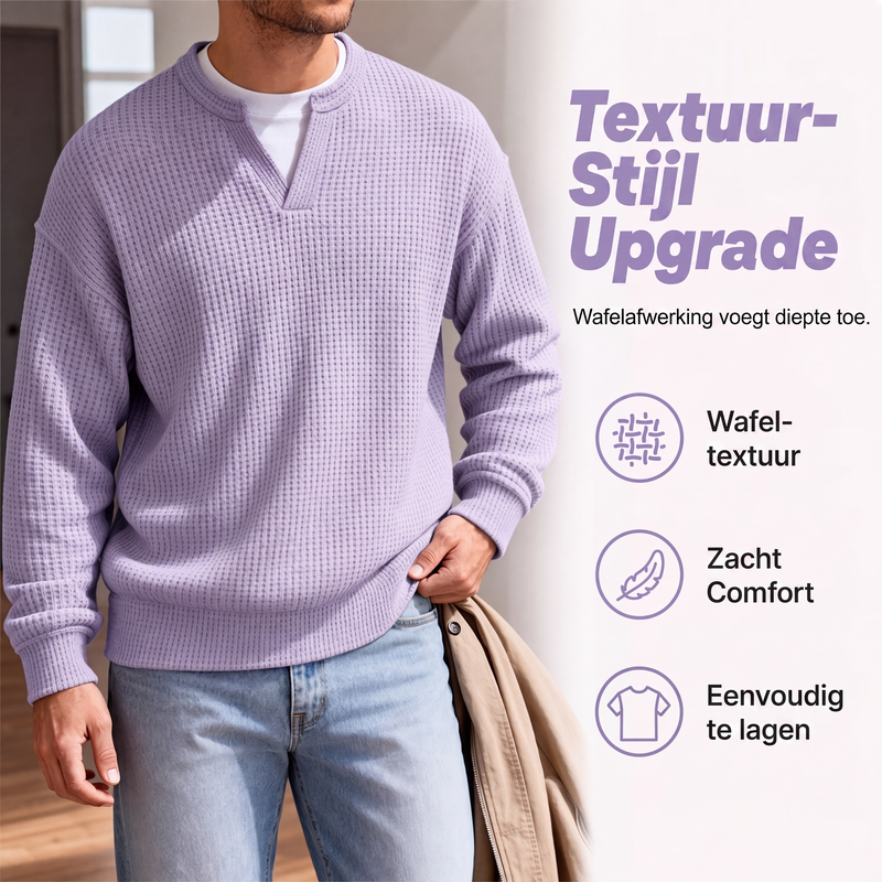 ✨ Jouw stijl‑upgrade: Getextureerd, Relaxed, Stijlvol! 👕Gelaagde comfortabele wafelgebreid T-shirt