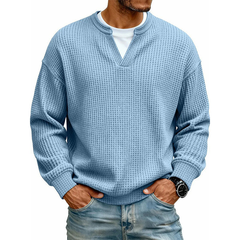 ✨ Jouw stijl‑upgrade: Getextureerd, Relaxed, Stijlvol! 👕Gelaagde comfortabele wafelgebreid T-shirt