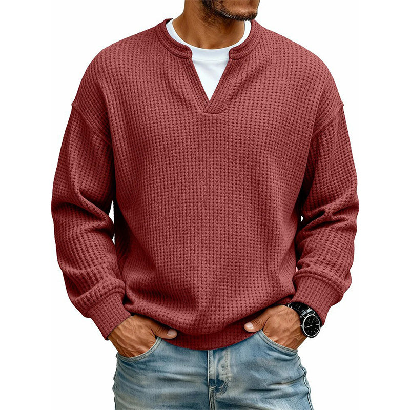 ✨ Jouw stijl‑upgrade: Getextureerd, Relaxed, Stijlvol! 👕Gelaagde comfortabele wafelgebreid T-shirt